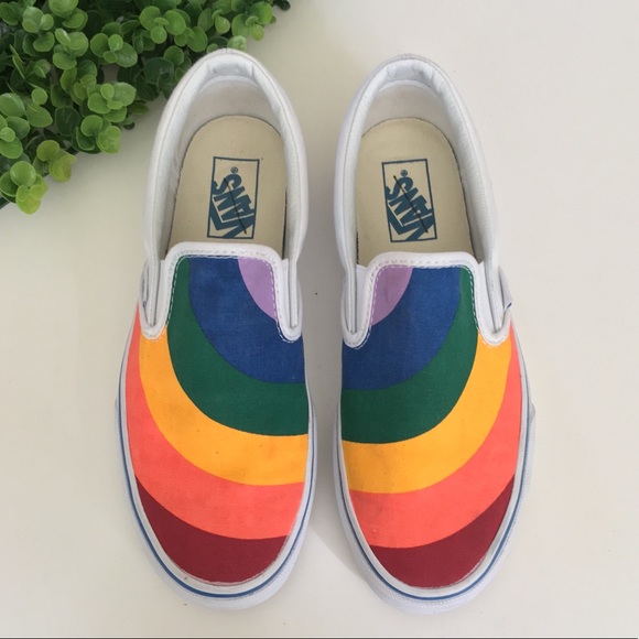 rainbow true white vans womens